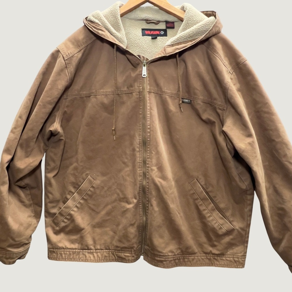 Wolverine Mens Jacket Brown Cotton Canvas Sherpa Lined Hooded Work Coat - Picture 1 of 10